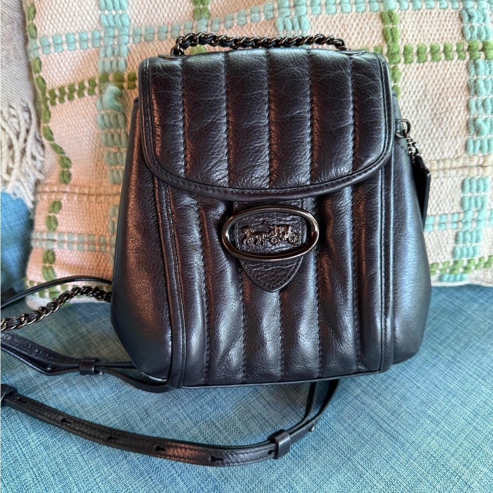 Coach Black Leather Backpack